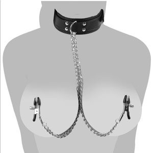 Faux leather chocker necklace and Nipple clamps